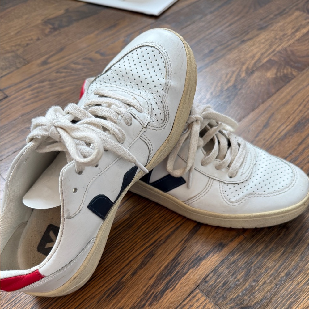 Veja White Womens Sneakers with Red and Navy Details
